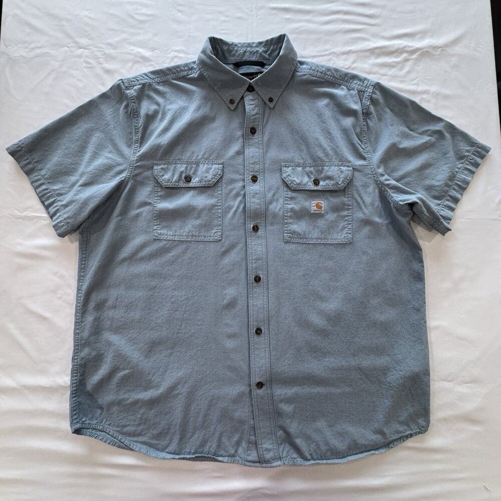 Carhartt Men's XL Loose Fit Short Sleeve Chambray Button Up Shirt